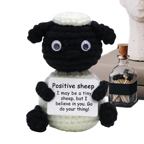 Ranley Emotionale Häkeltiere - Positives Häkel Schaf Puppe Mit Motivierender Karte | Dekorative Tischdekoration für Erwachsene Meditation Geburtstag Kinder Jugendliche Schüler Kollegen Freunde von Ranley