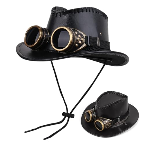 Ranley Steampunk Hut Herren - Westernhut - Verkleidungsaccessoires mit Schutzbrillendekor für Maskenball Partys Cosplay Theaterauftritte von Ranley
