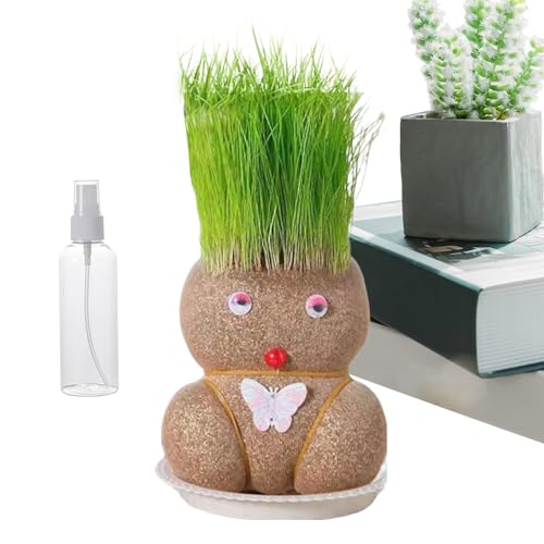 Ranley Wachsende Graskopfpuppe, Graskopfpuppe Pflanze | Mini -Grashead -Haare Wachsen Spielzeug - Bildungsvorräte mit Tabletts und Sprühflaschen, um Kinder zu kultivieren, die die Fähigkeit zur von Ranley