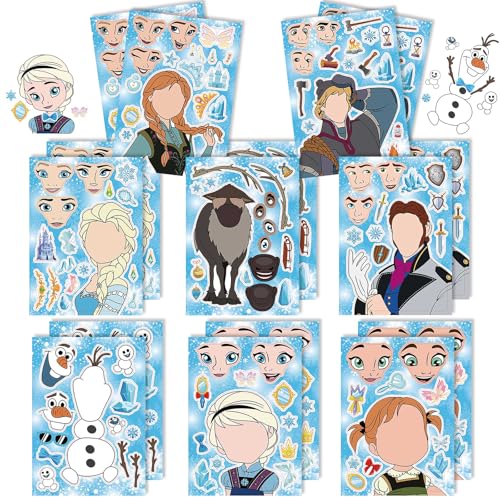 16 Stück Frozen Aufkleber, DIY Cartoon Sticker Kinder Make-a-Face Selbstklebende Aufkleber, Erstelle deine eigenen personalisierten Aufkleber, Party Deko Geburtstagsgeschenk Tütenfüller Bastel Set von Ranlufly