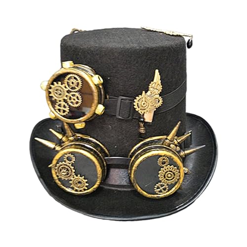 Ranuw Halloween-Hut mit abnehmbarer Brille und Brosche, Zylinderhut, Steampunk-Kostüm, Cosplay, für Männer und Frauen, Vintage-Hut, Steampunk-Hut mit Brille für Damen von Ranuw