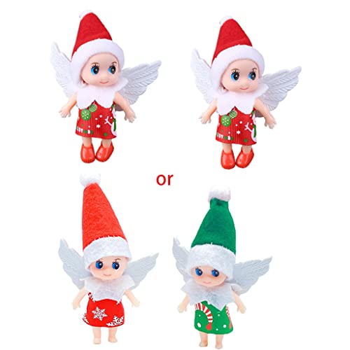 Ranuw Weihnachtselfe mit Engelsflügel, bewegliche Arme und Beine, Mini-Zwillingsfigur, Miniaturspielzeug, Zubehör, Weihnachtselfe, 2 Stück von Ranuw