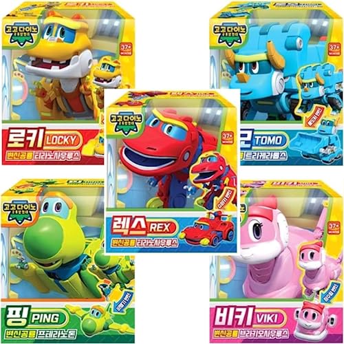 RaoNEE GOGO Dino REX TOMO Viki PING LOCKY 5-teiliges Set Zweistufige Verwandlung Dinosaurier Roboter Mini Größe von RaoNEE