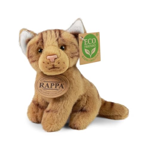 Rappa Kleine Katze Kuscheltier ca. 14 cm – weiches Eco-Friendly Stofftier – Perfekter Begleiter für alle Abenteuer - praktische Schlaufe am Kopf zum Anhängen an Rucksack oder Tasche (D Braun) von Rappa
