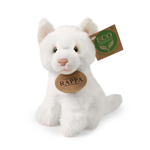 Rappa Kleine Katze Kuscheltier ca. 14 cm – weiches Eco-Friendly Stofftier – Perfekter Begleiter für alle Abenteuer - praktische Schlaufe am Kopf zum Anhängen an Rucksack oder Tasche (E Weiß) von Rappa