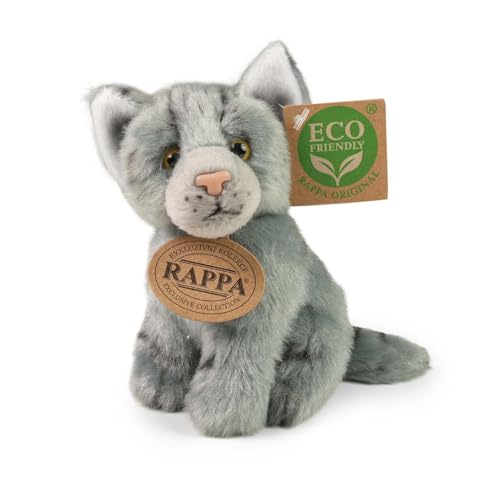 Rappa Kleine Katze Kuscheltier ca. 14 cm – weiches Eco-Friendly Stofftier – Perfekter Begleiter für alle Abenteuer - praktische Schlaufe am Kopf zum Anhängen an Rucksack oder Tasche (F Grau) von Rappa