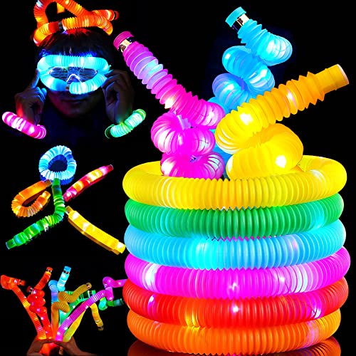 6 Stück Mini-Röhren Pop Spielzeug für Kinder, pädagogisches und sensorisches Spielzeug, elastisches Light-Up, zur Linderung von Stress und Angst, Feinmotorik Spielzeug, LED-Sticks, mehrfarbig von Rarihem