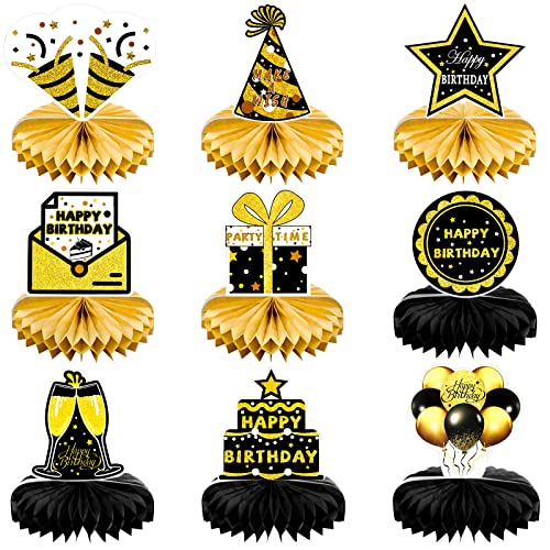 9 Stück Geburtstag Nest Mitteldecke Geburtstag Dekoration Schwarz und Gold Happy Birthday Dekorationen Geburtstag Tisch für Party Geburtstag von Rarihem