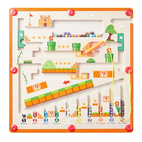 RARIPIDA Magnetspiel Labyrinth Spielzeug, Montessori Spielzeug ab 3 4 5 Jahre, Motorikspielzeug Holz Magnete Lernspielzeug, Farben und Zahlen Lernen Sortierspiel Geschenk für Mädchen Junge von Raripida