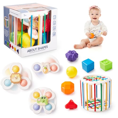 RARIPIDA Montessori Spielzeug für 1 Jährige, 2 in 1 Babyspielzeug von 6 bis 12 Monaten, Sensorisches Formensortierspielzeug für Kleinkinder, Saugnapf Spinner Spielzeug Geburtstagsgeschenke von Raripida