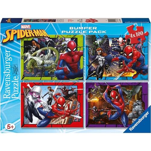 Ravensburger, Spiderman 12001076 4 x 100 Stoßstangen-Pack Puzzle 2D, bunt von Ravensburger, Spiderman