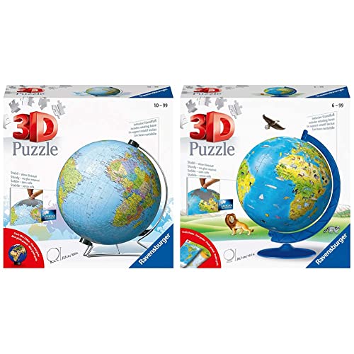 Ravensburger 3D Puzzle 11159 - Globus in Deutscher Sprache - 3D Puzzle für Erwachsene und Kinder ab 10 Jahren & 11160 - Kinderglobus in Deutscher Sprache - 180 Teile von Ravensburger 3D Puzzle