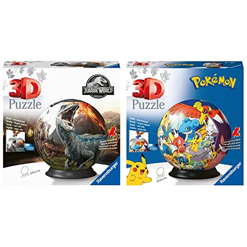 Ravensburger 3D Puzzle 11757 - Puzzle-Ball Jurassic World - 72 Teile - Puzzle-Ball für Dinosaurier-Fans ab 6 Jahren & 11785 - Puzzle-Ball Pokémon - 72 Teile - Puzzle-Ball für Pokémon Fans ab 6 Jahren von Ravensburger 3D Puzzle