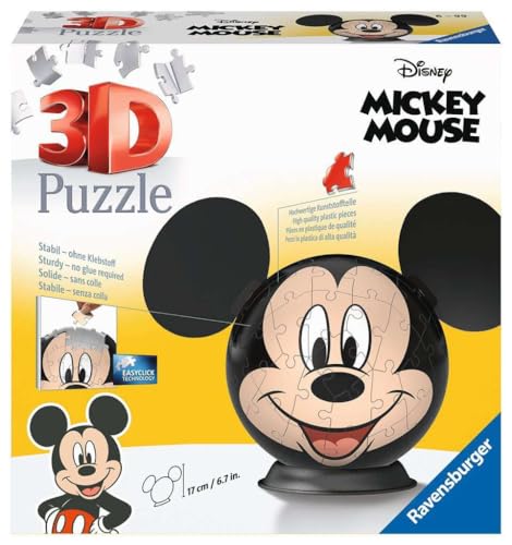 Ravensburger 3D Puzzle 11761 - Puzzle-Ball Mickey Mouse - Puzzleball mit ansteckbaren Ohren für große und kleine Disney und Micky Maus-Fans ab 6 Jahren von Ravensburger