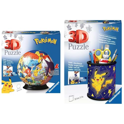 Ravensburger 3D Puzzle 11785 - Puzzle-Ball Pokémon - 72 Teile & 11257 - Utensilo Pokémon Pikachu - 54 Teile - Stiftehalter für Pokémon Fans ab 6 Jahren, Schreibtisch-Organizer für Kinder Ravensburger 3D Puzzle 11785 - Puzzle-Ball Pokémon - 72 Teile & 11257 - Utensilo Pokémon Pikachu - 54 Teile - Stiftehalter für Pokémon Fans ab 6 Jahren, Schreibtisch-Organizer für Kinder von Ravensburger