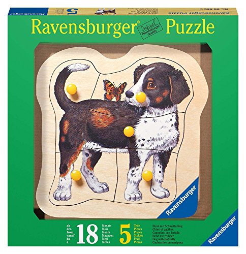 Ravensburger 03662 - Hund mit Schmetterling - 5 Teile Konturholzpuzzle von Ravensburger Kinderpuzzle