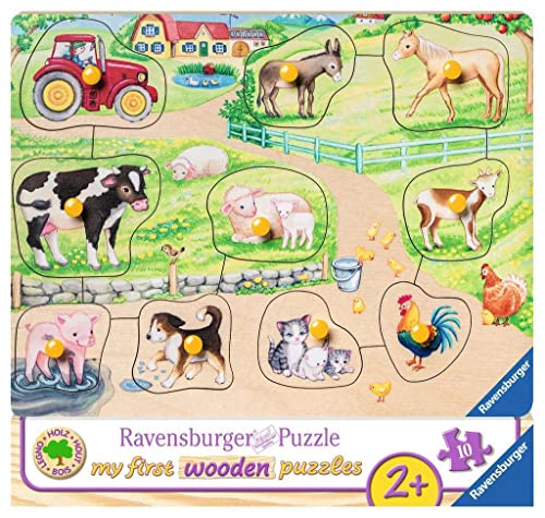 Ravensburger Kinderpuzzle - 03689 Morgens auf dem Bauernhof - my first wooden puzzle mit 10 Teilen - Puzzle für Kinder ab 2 Jahren - Holzpuzzle von Ravensburger