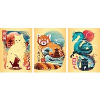 Minipuzzle-Trio 100 Teile - Ukiyo-e Katzenkrieger, Roter Panda & Drache von Ravensburger Verlag GmbH