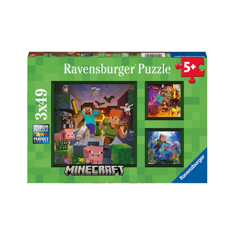 Puzzle MINECRAFT - BIOMES 3 Stück a 49 Teile von Ravensburger Verlag