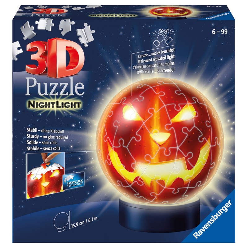 Ravensburger 3D Puzzle Kürbiskopf Nachtlicht 11253 - Puzzle-Ball - 72 Teile - für Halloween Fans ab 6 Jahren von Ravensburger Verlag