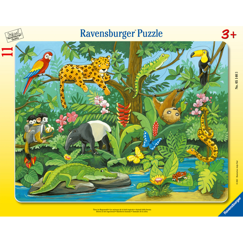 Ravensburger Kinderpuzzle - 05140 Tiere im Regenwald - Rahmenpuzzle für Kinder ab 3 Jahren, mit 11 Teilen von Ravensburger Verlag