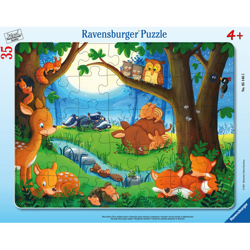 Ravensburger Kinderpuzzle - 05146 Wenn kleine Tiere schlafen gehen - Rahmenpuzzle für Kinder ab 3 Jahren, mit 35 Teilen von Ravensburger Verlag