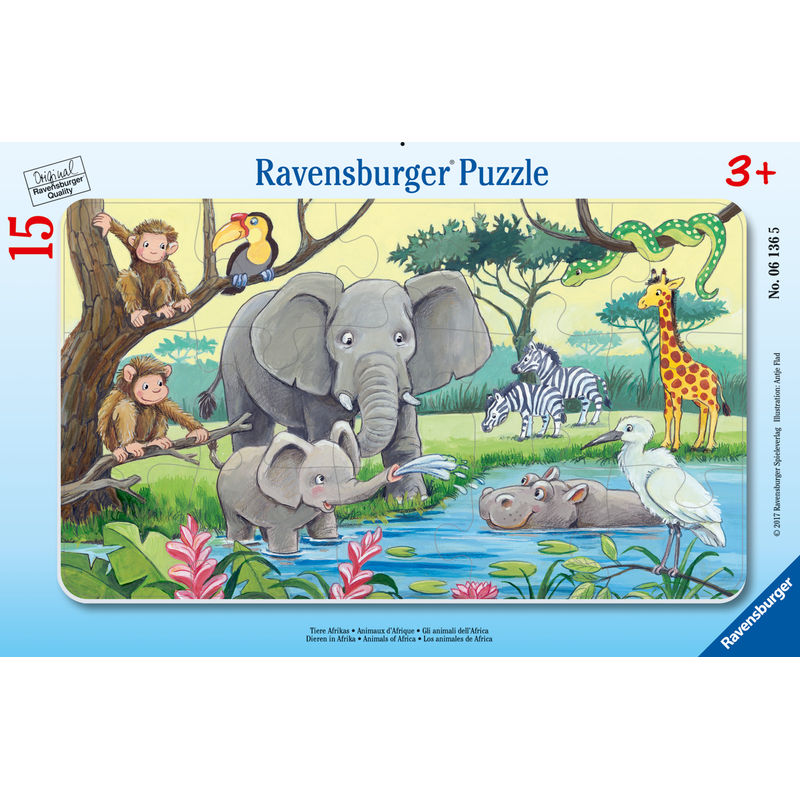 Ravensburger Kinderpuzzle - 06136 Tiere Afrikas - Rahmenpuzzle für Kinder ab 3 Jahren, mit 15 Teilen von Ravensburger Verlag