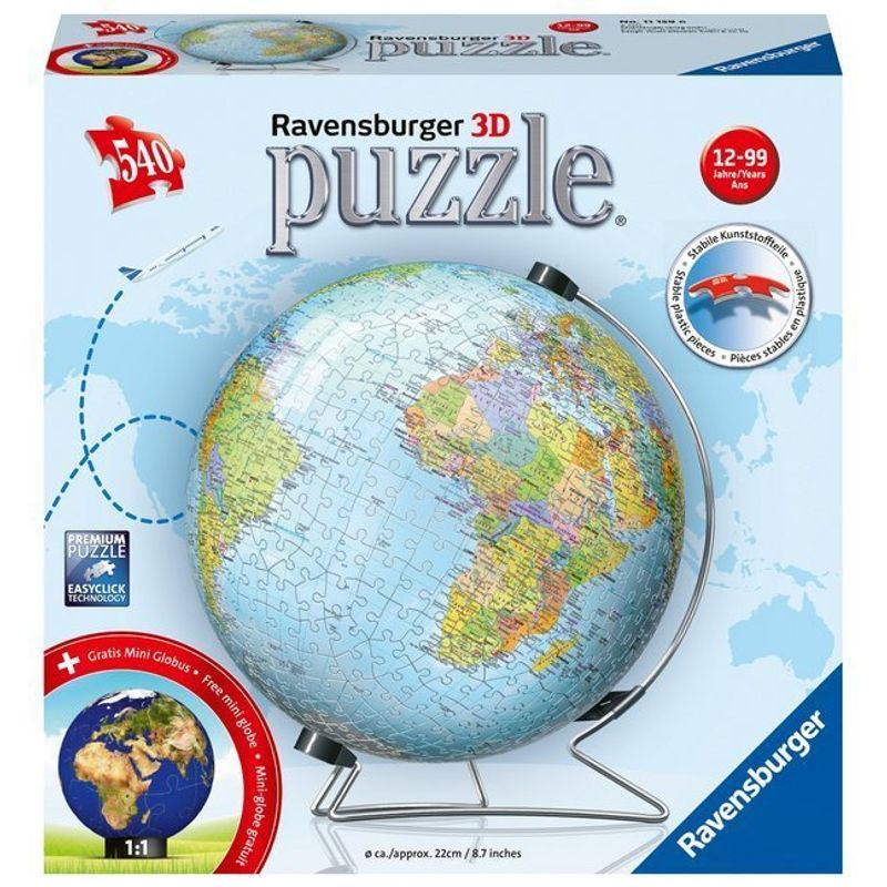 Ravensburger 3D Puzzle 11159 - Puzzle-Ball Globus in deutscher Sprache - 540 Teile - Puzzle-Ball Globus für Erwachsene und Kinder ab 10 Jahren von Ravensburger Verlag