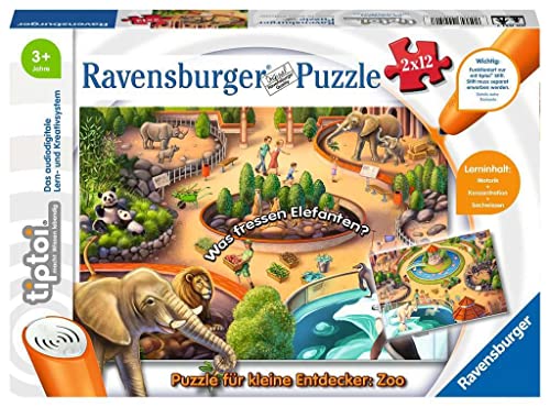Ravensburger tiptoi Spiel 00051 Puzzle für kleine Entdecker: Zoo - 2x12 Teile Kinderpuzzle ab 3 Jahren, für Jungen und Mädchen, 1 Spieler von Ravensburger