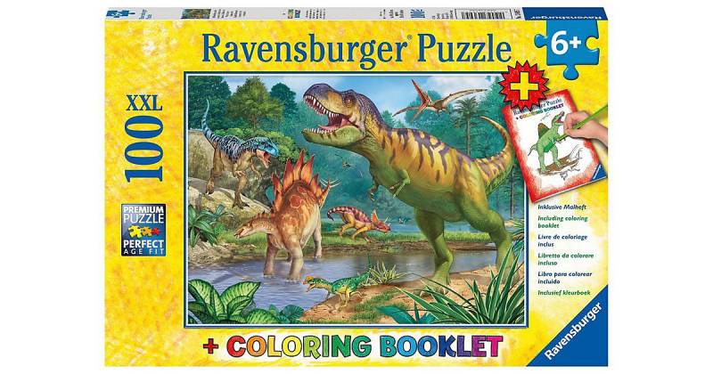 2-tlg. Puzzle & Malbuch Set, 100 Teile XXL, 49x36 cm, Welt der Dinosaurier von Ravensburger