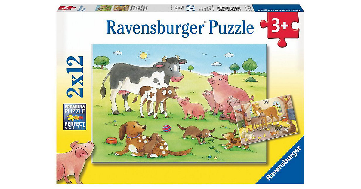 2er Set Puzzle, je 12 Teile, 26x18 cm, Glückliche Tierfamilien von Ravensburger