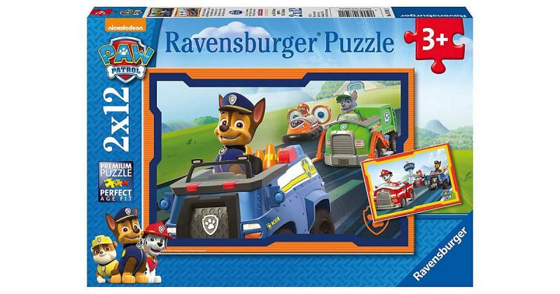 2er Set Puzzle, je 12 Teile, 26x18 cm, PAW Patrol Patrol im Einsatz von Ravensburger