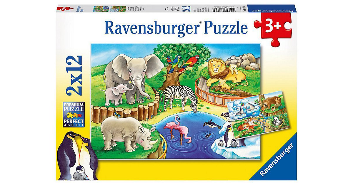2er Set Puzzle, je 12 Teile, 26x18 cm, Tiere im Zoo von Ravensburger