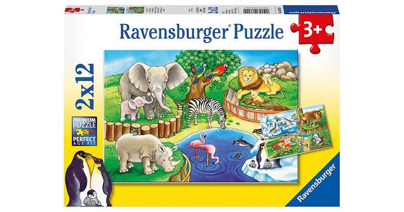 2er Set Puzzle, je 12 Teile, 26x18 cm, Tiere im Zoo von Ravensburger