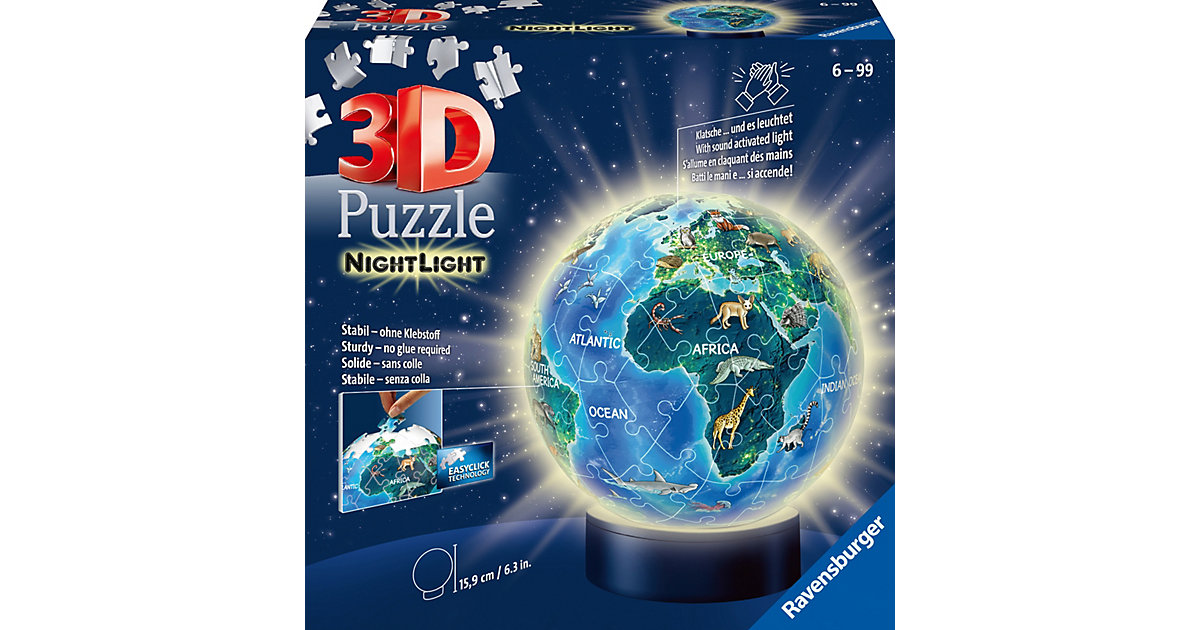 2in1 Nachtlicht & puzzleball® Ø13 cm, 72 Teile , Erde von Ravensburger