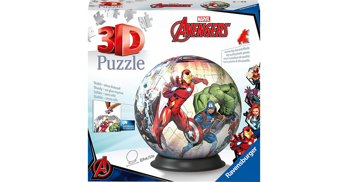 3D Puzzle 11496 - Puzzle-Ball Avengers - 72 Teile - Puzzle-Ball Superhelden und Marvel-Fans Kinder 3D Puzzle 11496 - Puzzle-Ball Avengers - 72 Teile - Puzzle-Ball Superhelden und Marvel-Fans Kinder von Ravensburger