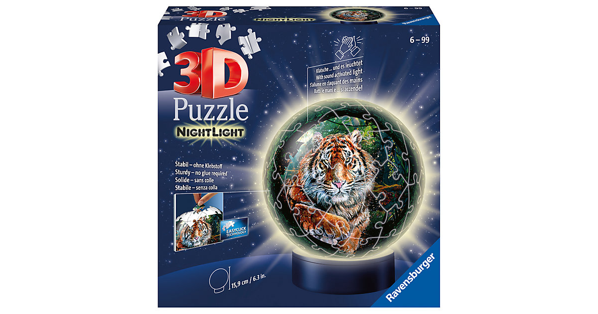 3D-Puzzle-Ball Nachtlicht - Raubkatzen, 72 Teile von Ravensburger