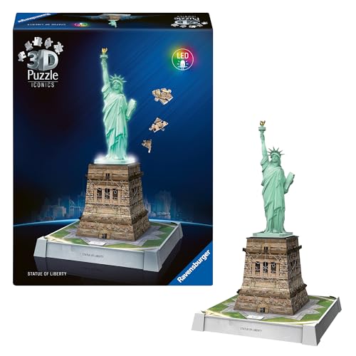 Ravensburger 3D Puzzle Iconics: 12008027 Freiheitsstatue - mit Licht - Das berühmte New Yorker Wahrzeichen als detailgetreues und beleuchtetes Modell von Ravensburger