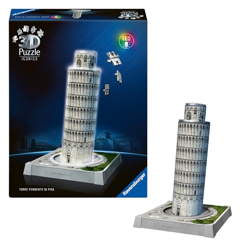 Ravensburger 3D Puzzle Iconics: 12008028 Turm von Pisa - mit Licht - Der wohl bekannteste schiefe Turm der Welt als detailgetreues und beleuchtetes Modell von Ravensburger