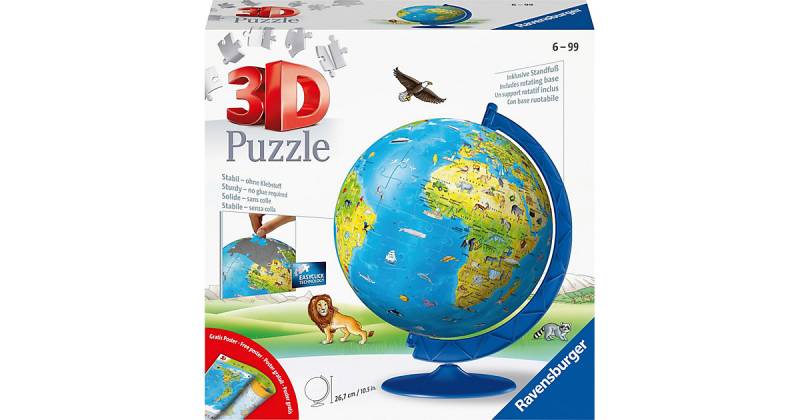 3D-Puzzle Kinder-Globus Ø20cm, 180 Teile, inkl. Poster von Ravensburger