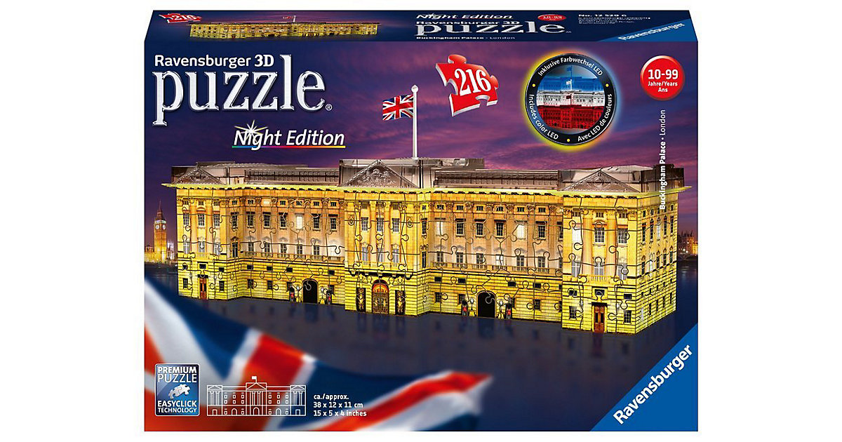 3D-Puzzle Night mit LED, B38 cm, 216 Teile, Buckingham Palace bei Nacht von Ravensburger