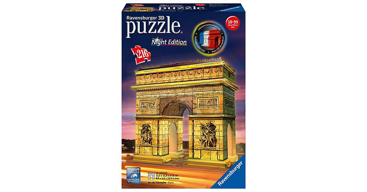 3D-Puzzle Night mit LED, H28 cm, 216 Teile, Triumphbogen bei Nacht 3D-Puzzle Night mit LED, H28 cm, 216 Teile, Triumphbogen bei Nacht von Ravensburger