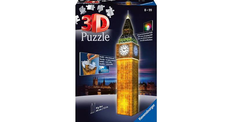 3D-Puzzle Night mit LED, H44 cm, 216 Teile, Big Ben bei Nacht von Ravensburger