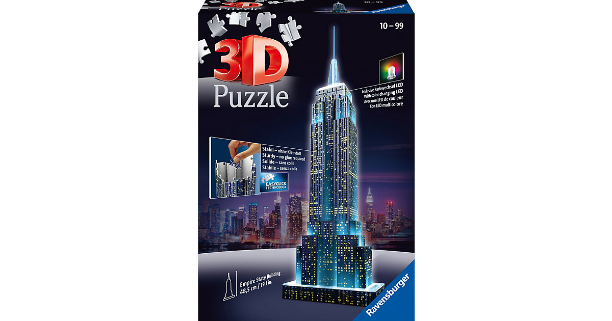 3D-Puzzle Night mit LED, H49 cm, 216 Teile, Empire State Building bei Nacht von Ravensburger