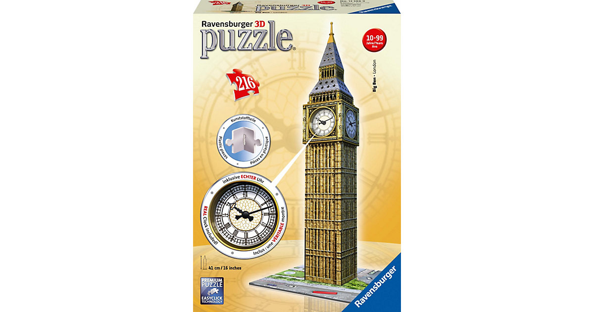 3D-Puzzle mit Uhr, H41 cm, 216 Teile, Big Ben 3D-Puzzle mit Uhr, H41 cm, 216 Teile, Big Ben von Ravensburger
