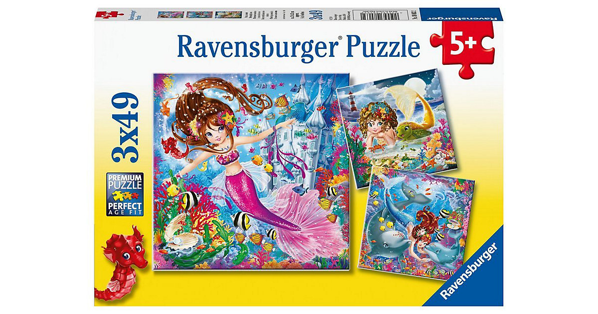 3er Set Puzzle, je 49 Teile, 21x21 cm, Bezaubernde Meerjungfrauen von Ravensburger