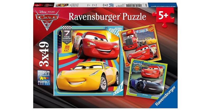 3er Set Puzzle, je 49 Teile, 21x21 cm, Disney Cars 3 Bunte Flitzer von Ravensburger