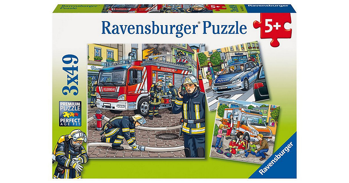 3er Set Puzzle, je 49 Teile, 21x21 cm, Helfer in der Not von Ravensburger