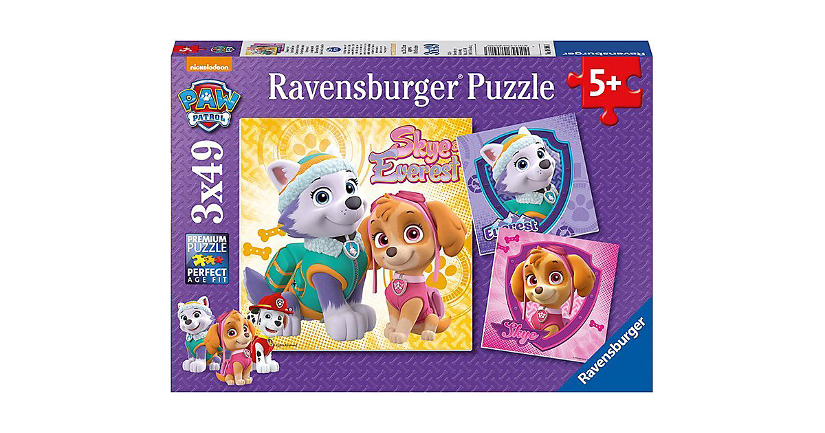 3er Set Puzzle, je 49 Teile, 21x21 cm, PAW Patrol: Bezaubernde Hundemädchen von Ravensburger