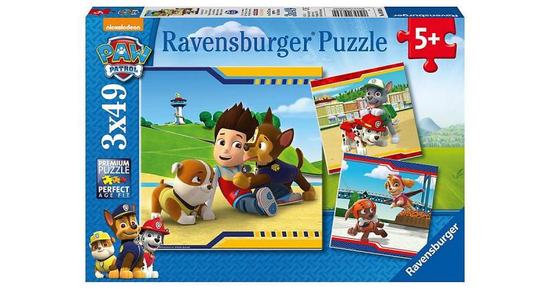 3er Set Puzzle, je 49 Teile, 21x21 cm, PAW Patrol: Helden mit Fell von Ravensburger